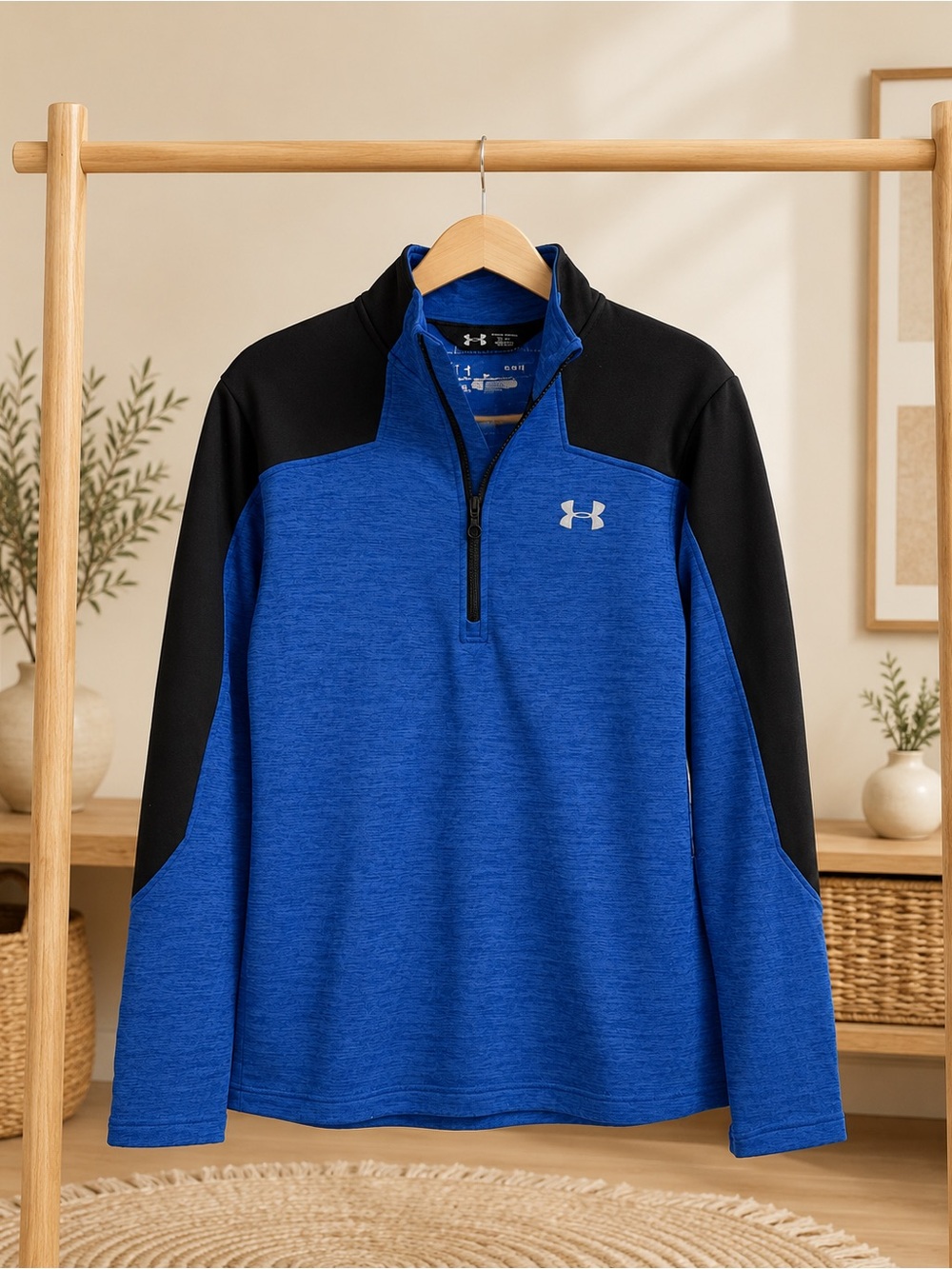 Under Armour Men’s Medium Blue Black 1/4 Zip Long Sleeve Pullover